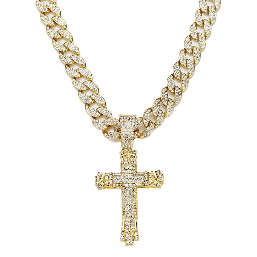 Nuevo colgante cruzado de hip-hop transfronterizo, collar de cruz de aleación de zinc con diamantes completos, creativo, personalizado, europeo y americano, para hombres