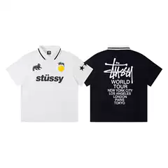 Men's Summer Short Sleeve T-Shirt American Letter Embroidered Graphic Print Straight Loose Fit Tee