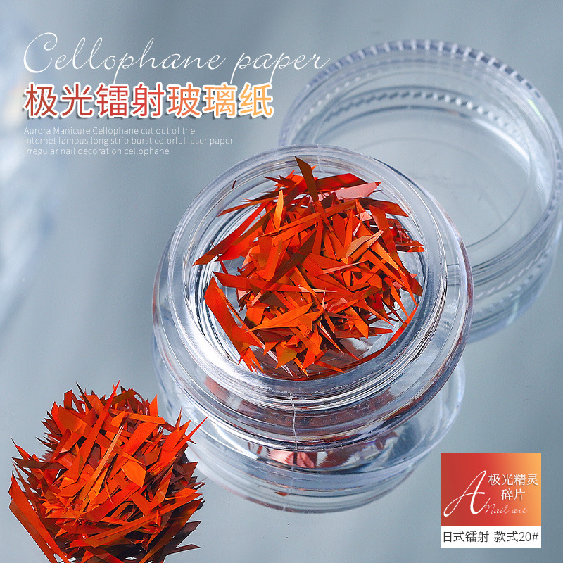 Aurora elfo fragmentos irregulares celofán Corte libre tira flash colorido láser papel uñas pegatina al por mayor