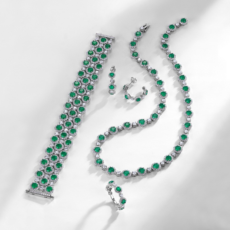 Amazon transfronterizo nuevos pendientes de esmeralda sintética de diamantes estrellados S925 con incrustaciones de plata, pendientes de lujo ligero, personalidad