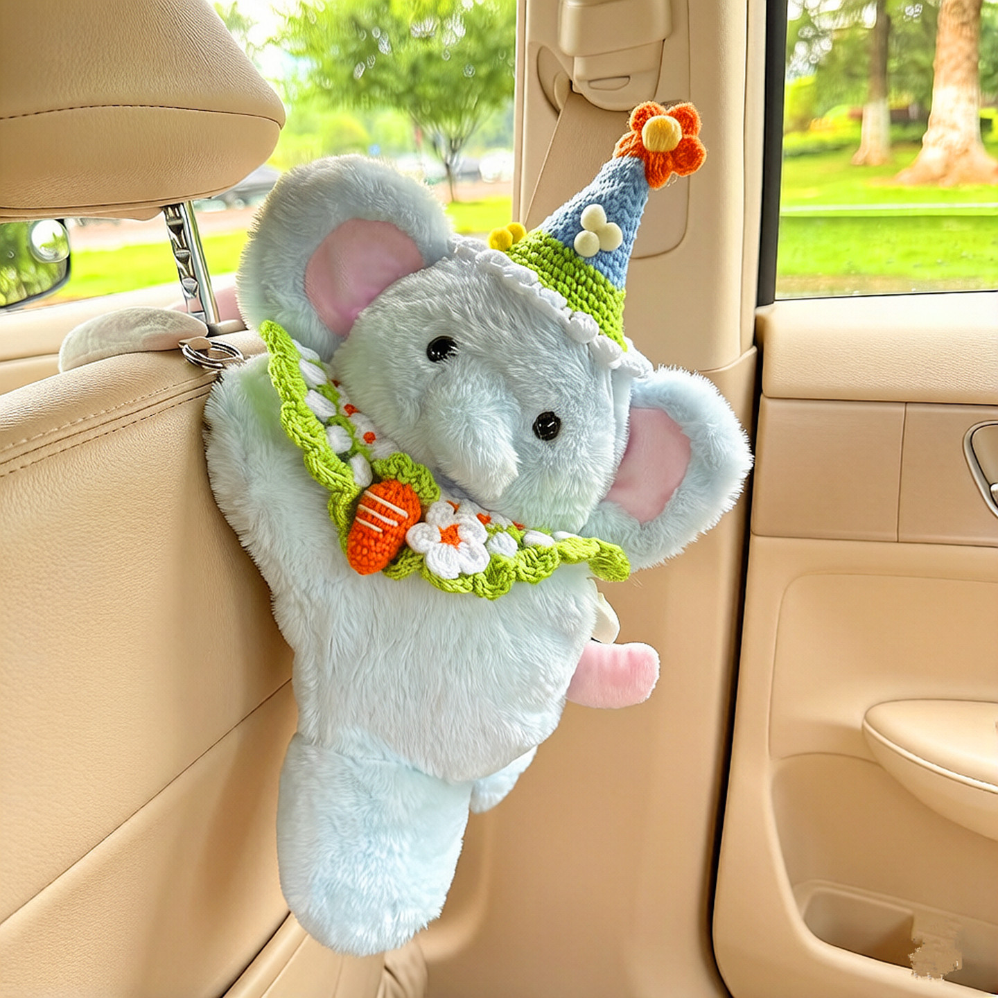 Cute little elephant car tissue box, seat back hanging tissue box, plush toy hanging bag, car tissue box
