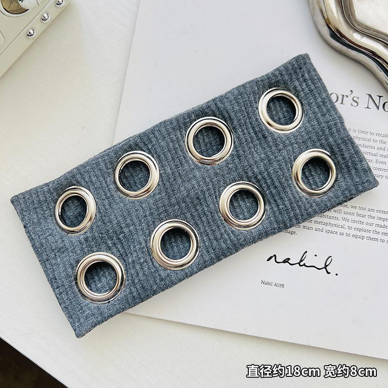 Transfronterizos europeos y estadounidenses correa de cabello personalizada correa de cabello metálica hueca retro banda de cabello elástica punk ancha para mujeres toques de cabello