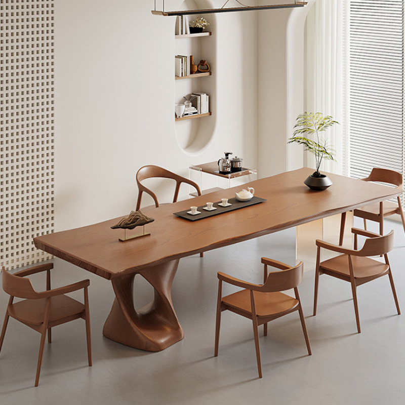 Solid Wood Tea Table Light Luxury Wabi-Sabi Style Large Board Suspended Acrylic Tea Making Living Room Office Home Tea Table Dining Table Table