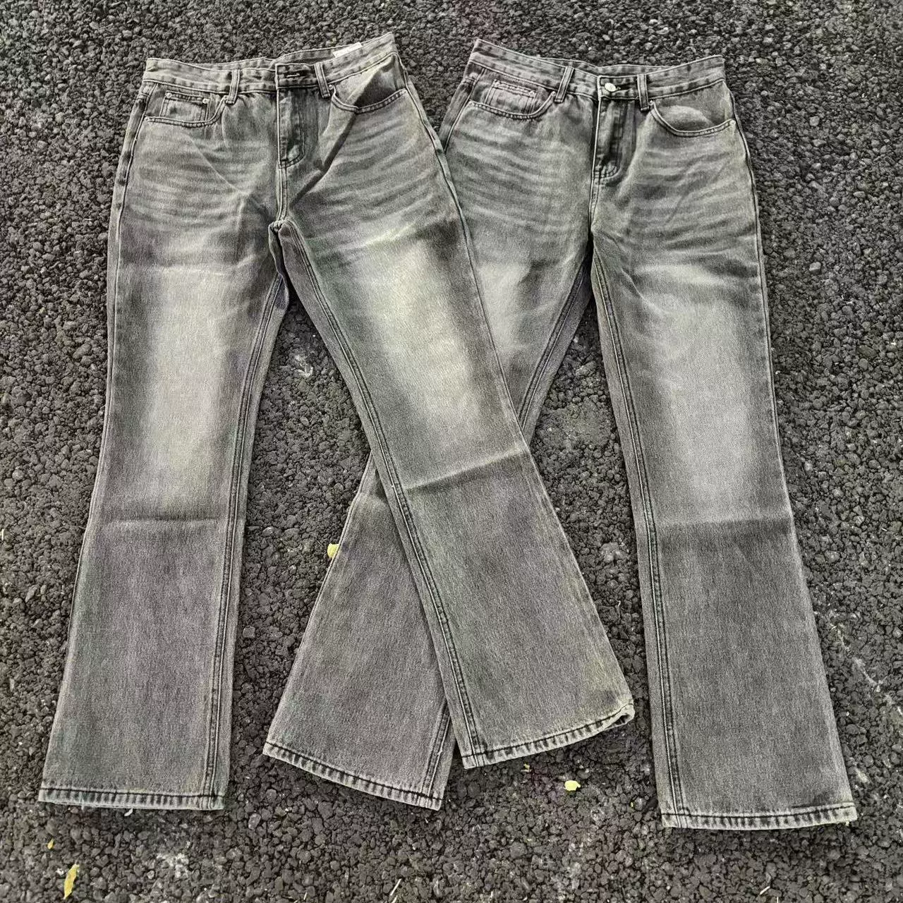 Парижские джинсы Bootcut ретро выстланные светло-серые микро-раскройные джинсы винтажные повседневные брюки чистая посадка