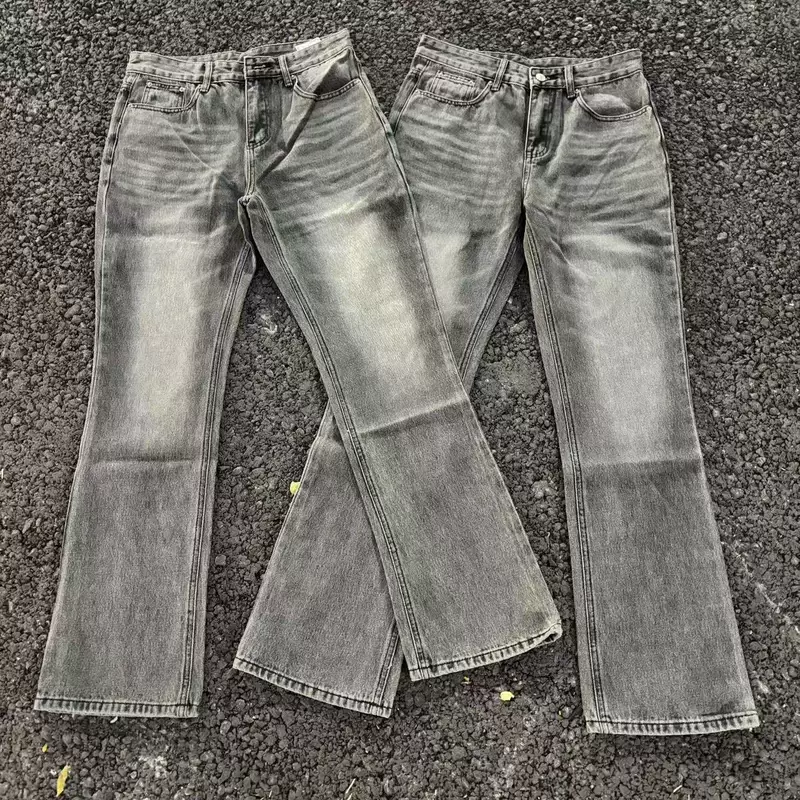 Парижские джинсы Bootcut ретро выстланные светло-серые микро-раскройные джинсы винтажные повседневные брюки чистая посадка