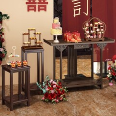 新しい中国風の結婚式の婚約宴会レイアウト完全な装飾レトロなスタイルの雰囲気ハイエンドデザートディスプレイテーブル収納ラック