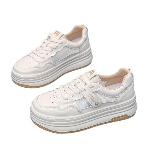 Women's Thick Sole Mesh White Shoes 2024 Spring and Autumn New Model Height Increasing Breathable Versatile Casual Platform Sports Shoes