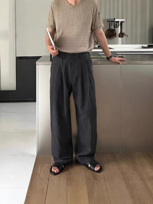 レイジースタイルの男性用コットンとリネンのワークパンツ、リラックスしたルーズストレート日焼け止めパンツ、リネン通気性のあるカジュアルスーツパンツ|undefined