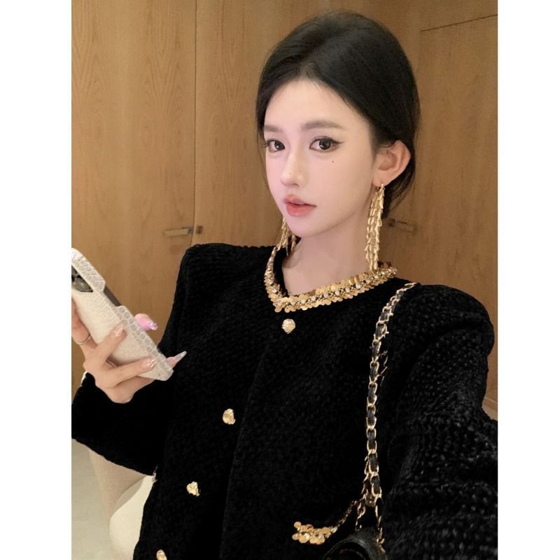 山力达迪富家千金小香风套装裙女名媛洋装亮片短外套秋冬季新款半|undefined