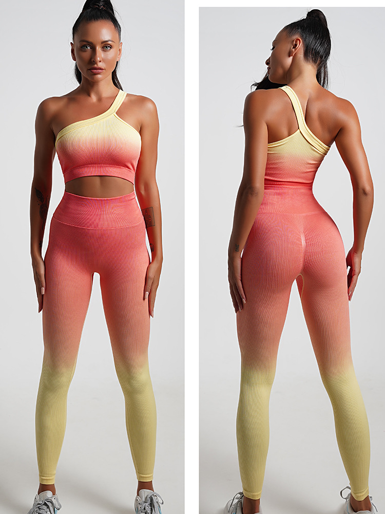 Casual Gradient Color Nylon Halter Neck Active Sets T-shirt Leggings display picture 18