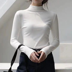 热卖半高领打底衫女春秋内搭修身面膜长袖T恤中领冬薄款百搭上衣