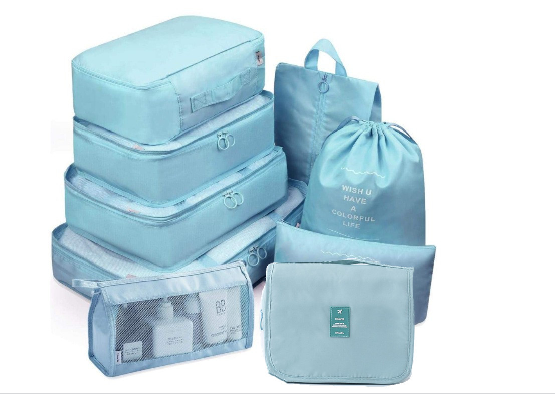 Sarga engrosada nueva bolsa de almacenamiento de viaje de nueve piezas equipaje de viaje ropa sub-paquete bolsa de almacenamiento conjunto de 9 piezas