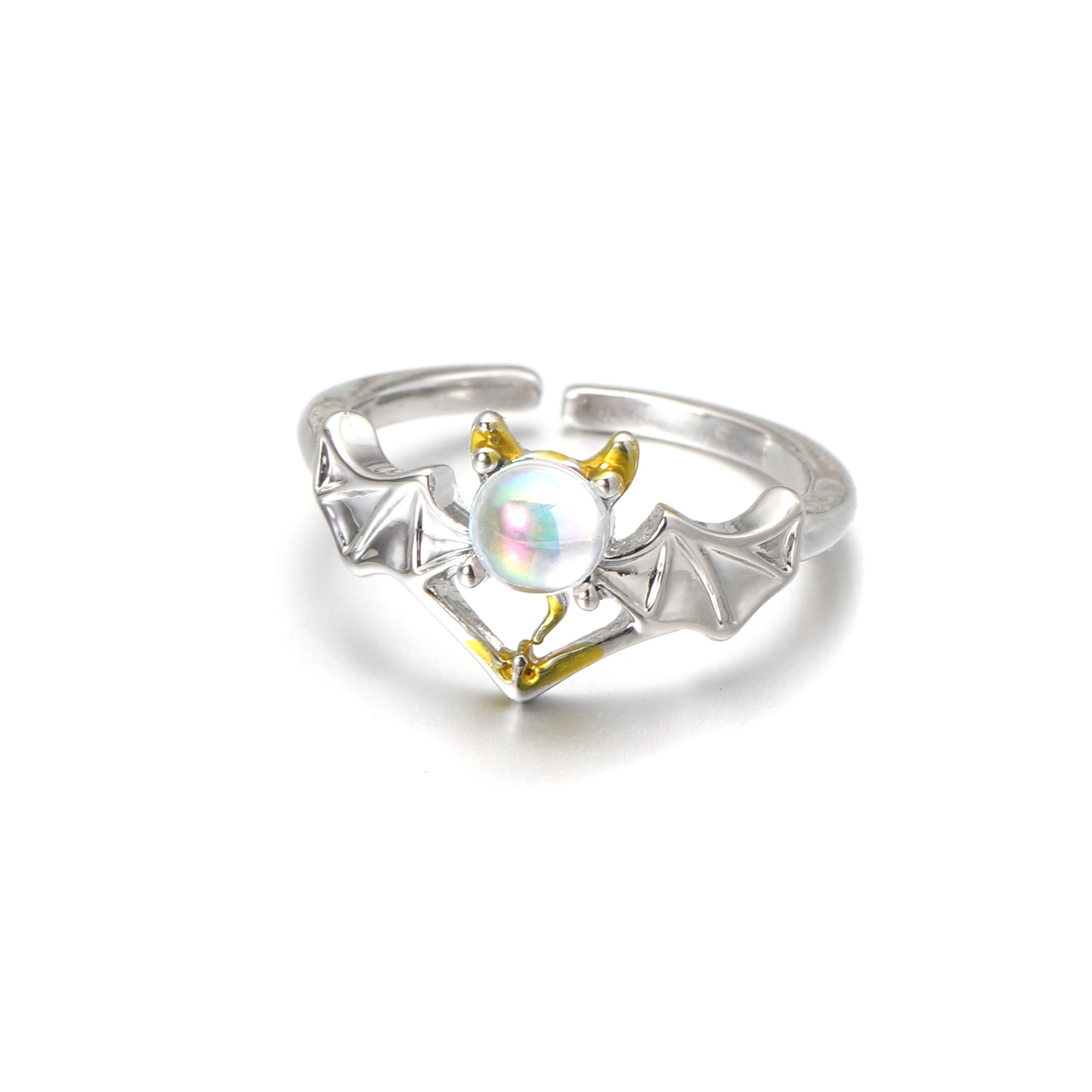 Plating, Inlay Design Cute Angel Wings Moonstone Alloy Wholesale Open Ring