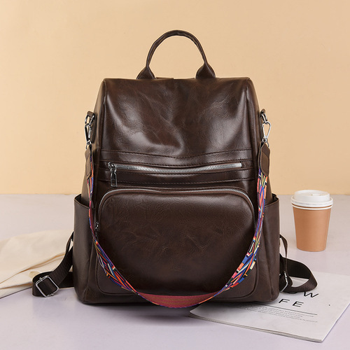 PU soft leather texture backpack large capacity cross-border new women's bag anti-theft simple travel bag light casual school bag