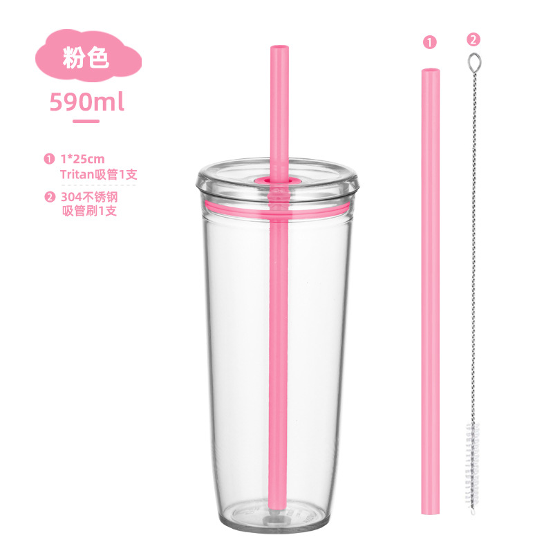 Vaso de Plástico con Pajita de Gran Capacidad 590ml de Tritan, Protección del Medio Ambiente, para Oficina