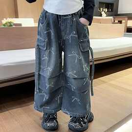 女童裤子春春秋儿童牛仔裤2025新款女孩工装裤洋气宝宝春秋休闲裤