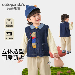 Kaka Panda Baby Vest Boys Denim Vest Autumn Clothes Spring and Autumn Girls Baby Tops Children's Vests Children's Clothes