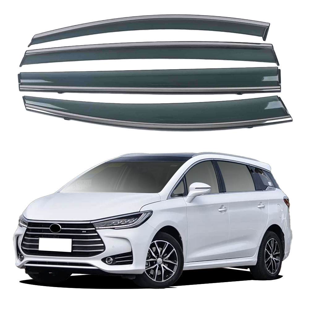 BYD For BYD Song MAX 17 Car Window Visor with Bright Strip Side Window Deflector Rain Eyebrow (Rain shield) - 2017-byd-song-max-rain-deflector-3d-stainless-steel-bright-strip-hook-adhesive-4-pc