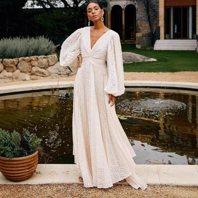 Independent Station Amazon European and American Clothing Dress Long-Sleeved Oversized Jacquard Pleated Lantern Sleeve Dress for Women 8171 Independent Station Amazon European and American Clothing Dress Long-Sleeved Oversized Jacquard Pleated Lantern Sleeve Dress for Women 8171