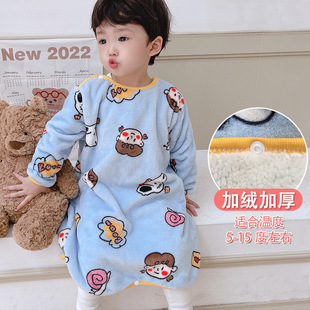 Sleeping Bag Children's Autumn and Winter Thickened Coral Fleece Baby Kick-proof Quilt Artifact Flannel Baby Siaman Pajamas