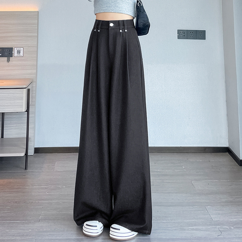 秋季新款高腰阔腿裤女2025宽松显瘦直筒仿牛仔垂感休闲拖地裤子|undefined