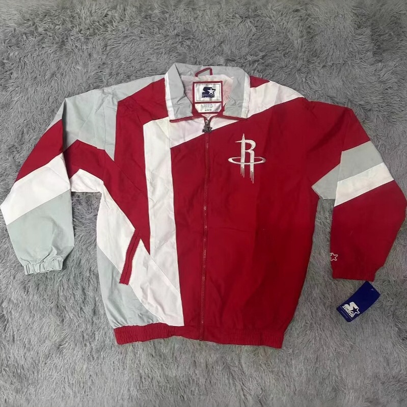 Starter Retro Basketball Nba Rockets Contrast Color Jacket American Version Hip Hop Street Style Vintage Style Embroidered Jacket 33