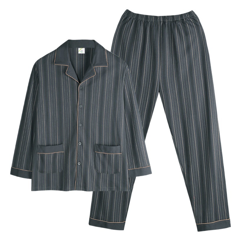 Pijamas hombres primavera y otoño 100% algodón de manga larga a rayas ropa para el hogar de los hombres Otoño e Invierno primavera traje de talla grande