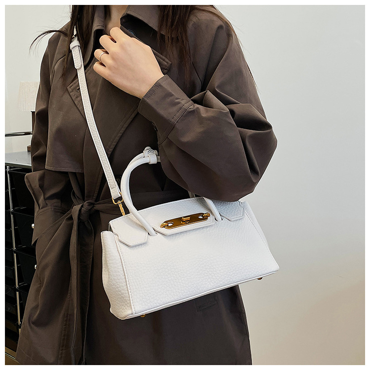 1687g Weight Lock Fashion Element Lock clasp Closure Type Single Shoulder Strap Strap Type Handbag Bags Type Casual, Street, Shopping Occasion Pu Leather Material Solid Color Pattern All Seasons Season Women's Gender Elegant, Classic Style Style Square Shape Medium Size Women's Medium Pu Leather Solid Color Elegant Classic Style Lock Square Lock Clasp Handbag 12