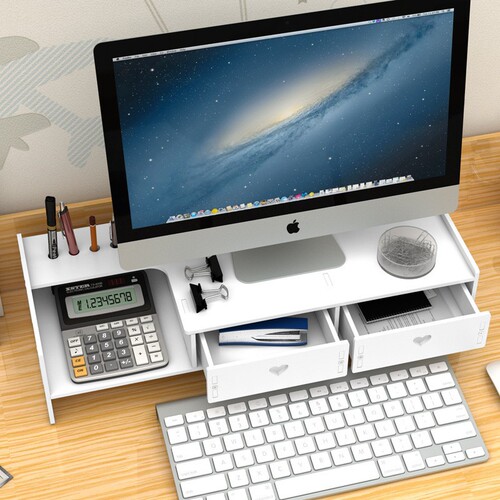 Desktop computer raised rack with drawer storage rack desktop monitor raised storage rack computer raised table base
