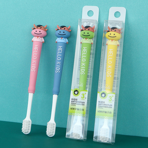 Calf style children's toothbrush candy color four color cartoon children's toothbrush wholesale 2-12 years old silicone handle toothbrush