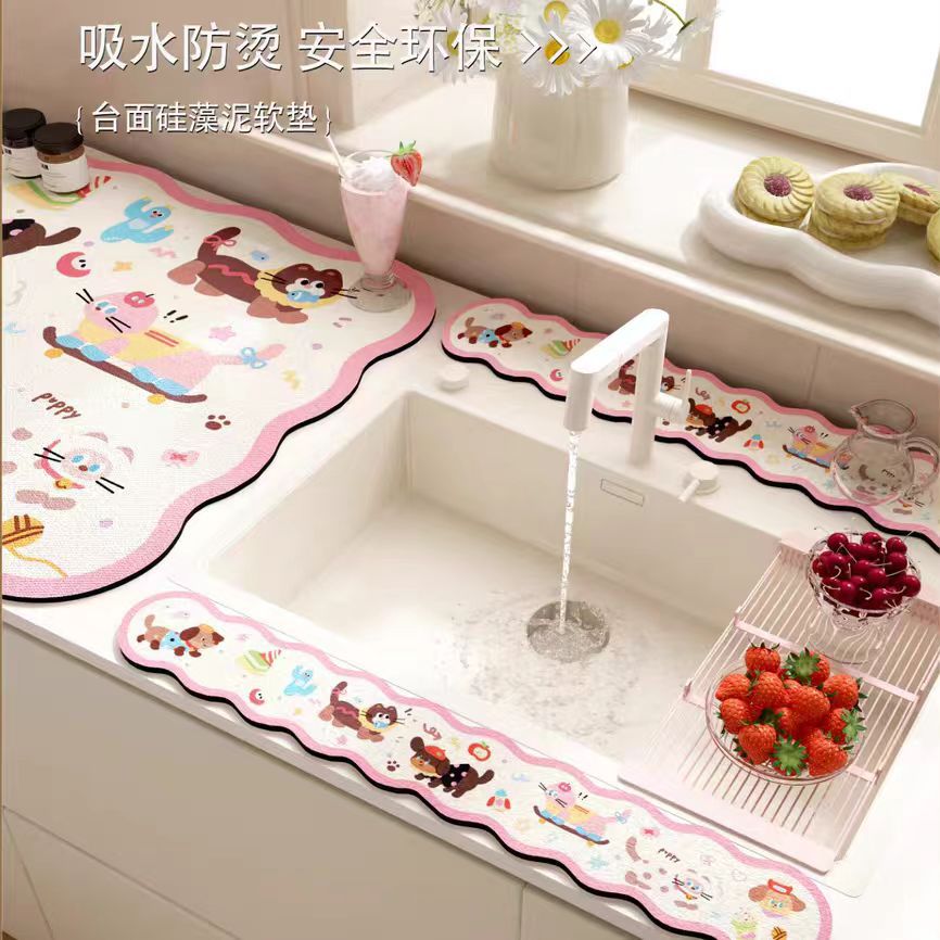 可爱多巴胺家用厨房水龙头台面沥水垫硅藻泥水槽边缘防滑软垫吸水