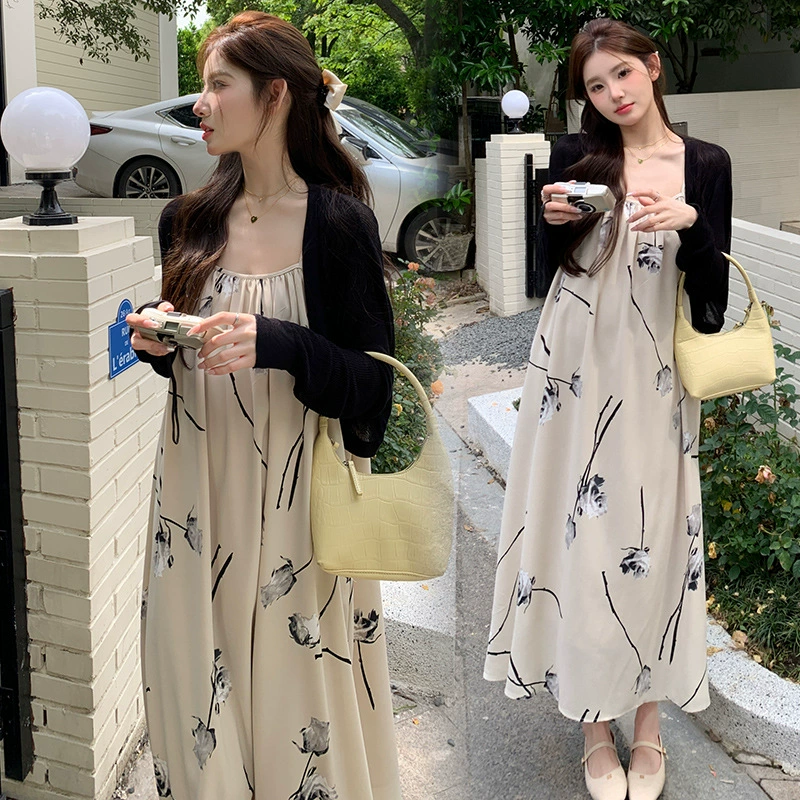 Одежда для беременных мода без рукавов подтяжка летняя новая корейская версия свободного тонкого темперамента китайского чернильного платья