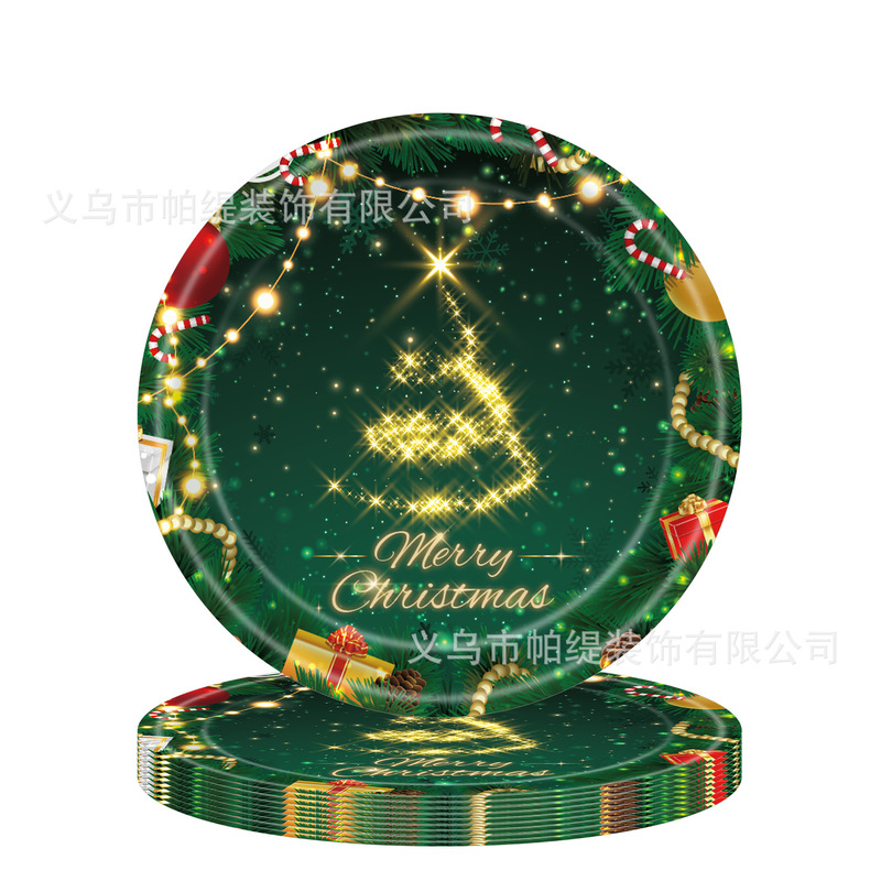 新しい赤と緑のクリスマスパーティーの装飾食器セット使い捨て紙皿ティッシュペーパーカップテーブルクロス装飾用品|undefined