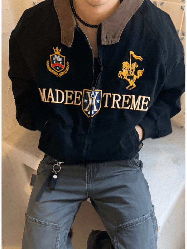 美式复古哈灵顿夹克春季做旧高级感宽松工装外套男女|undefined