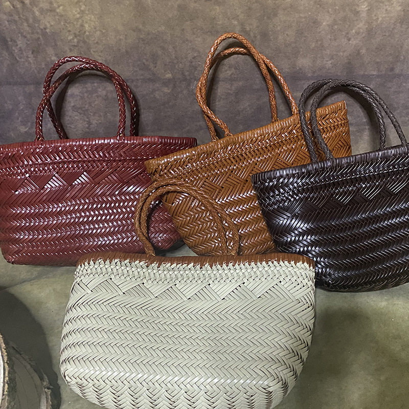 dragon diffusion French Woven Vegetable Basket Bag Genuine Leather Handmade Women's Handbag Internet Celebrity Hot Selling