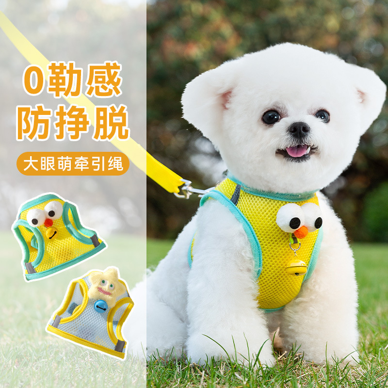 Cuatro estaciones para perros, accesorios tridimensionales divertidos y transpirables, ojos grandes, linda correa para mascotas, cuerda para pasear perros, cuerda para pasear gatos