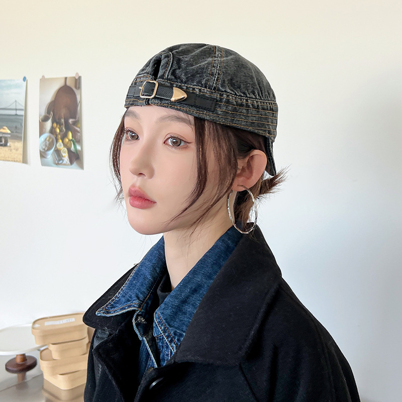 Sombrero de pescador de vaqueros para mujeres coreanas lavadas con agua para hacer viejos bordes suaves para mostrar la cara gorra de lengua de pato simple de marea sombrero solar plegable