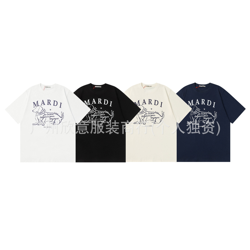 South Korea Mardi Short-sleeved Women's Summer Little Daisy Dachshund Dog Printed Gold High Silver Same Style Pure Cotton Heavy T-shirt