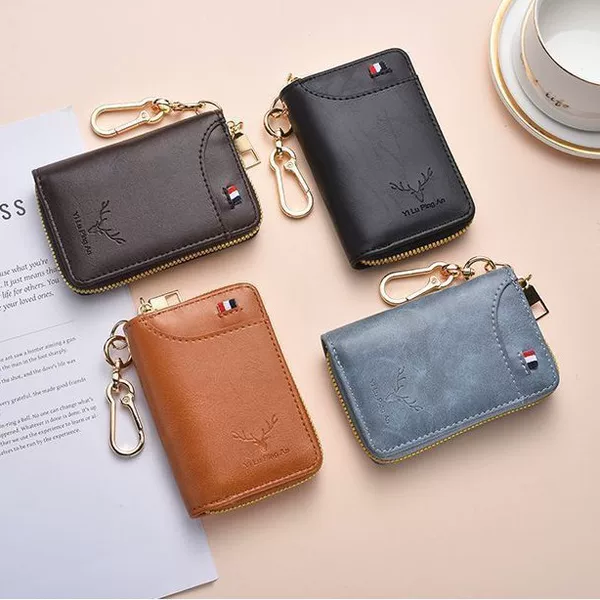 High-End Key Bag for Men, Large-Capacity Multi-Functional Waist-Mounted Pu Leather Key Bag for Women, Simple and Practical Car Key Bag and Card Holder
