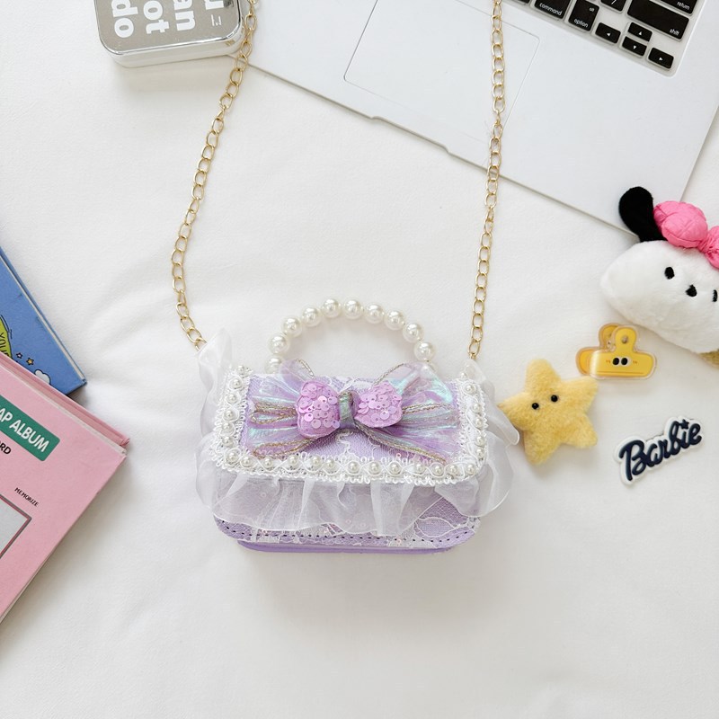 Bolso de perla de fragancia pequeña para niños Bolso de hombro de niña de dibujos animados de moda Bolso de monedero de bebé de todo fósforo con lazo