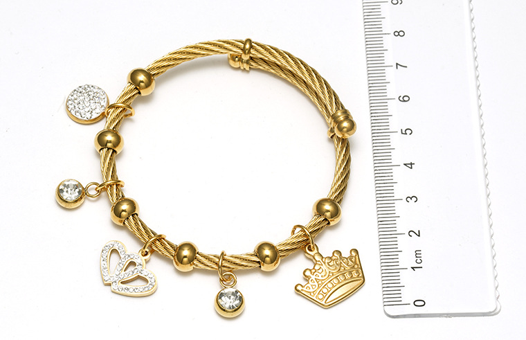 Ethnic Style Geometric Stainless Steel Gold Plated Artificial Gemstones Bangle 1 Piece