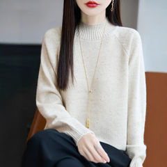 加厚半高领秋冬新款针织毛衣女珠片高级感时尚保暖百搭宽松打底衫