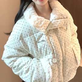 韩系甜美风波点羽绒棉服女时尚宽松保暖外套冬保暖学生面包服现货