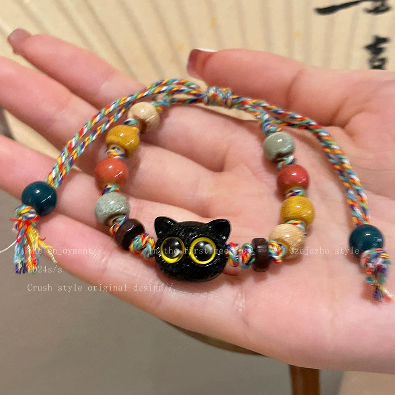 Кошачий кошачий браслет новый китайский милый ретро дизайн украшения руки кошачья голова керамический браслет