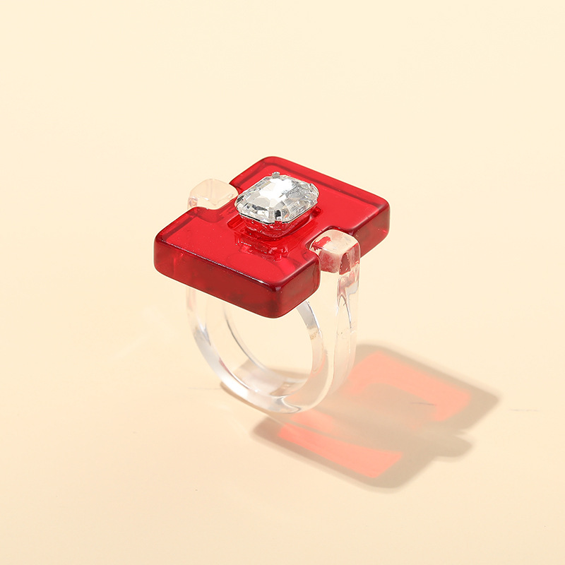 One Size Ring Size Simple Style IG Style Rectangle Arylic Inlay Gem Women's Rings