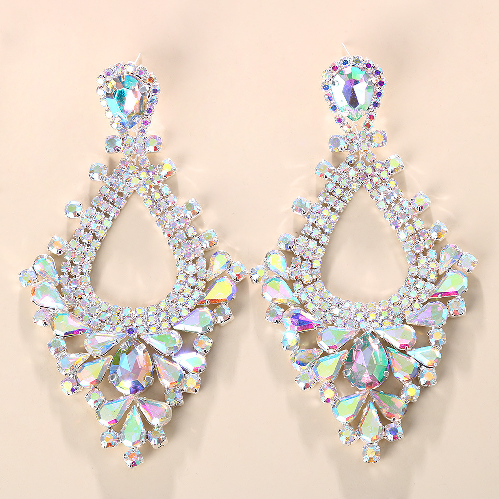 Fashion Water Droplets Rhinestone Drop Earrings Hollow Out Crystal Earrings 1 Pair
