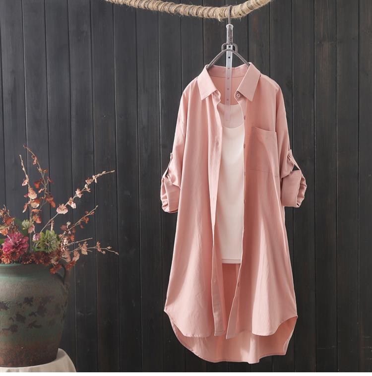 Women's Long Cotton Linen Shirt Loose Slim Fit Casual Elegant Fashion Outerwear Jacket Top For Spring Autumn_ecoleips.com