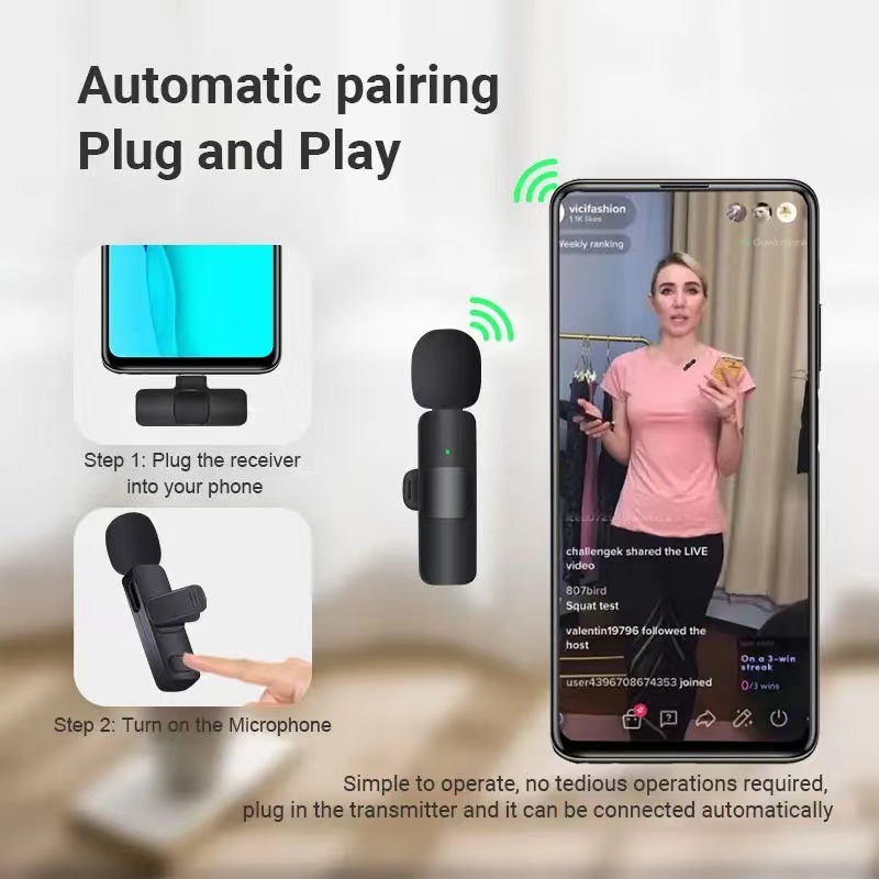 Transfronterizo de comercio electrónico inalámbrico Lavalier micrófono clip de collar inalámbrico micrófono K9 uno a dos
