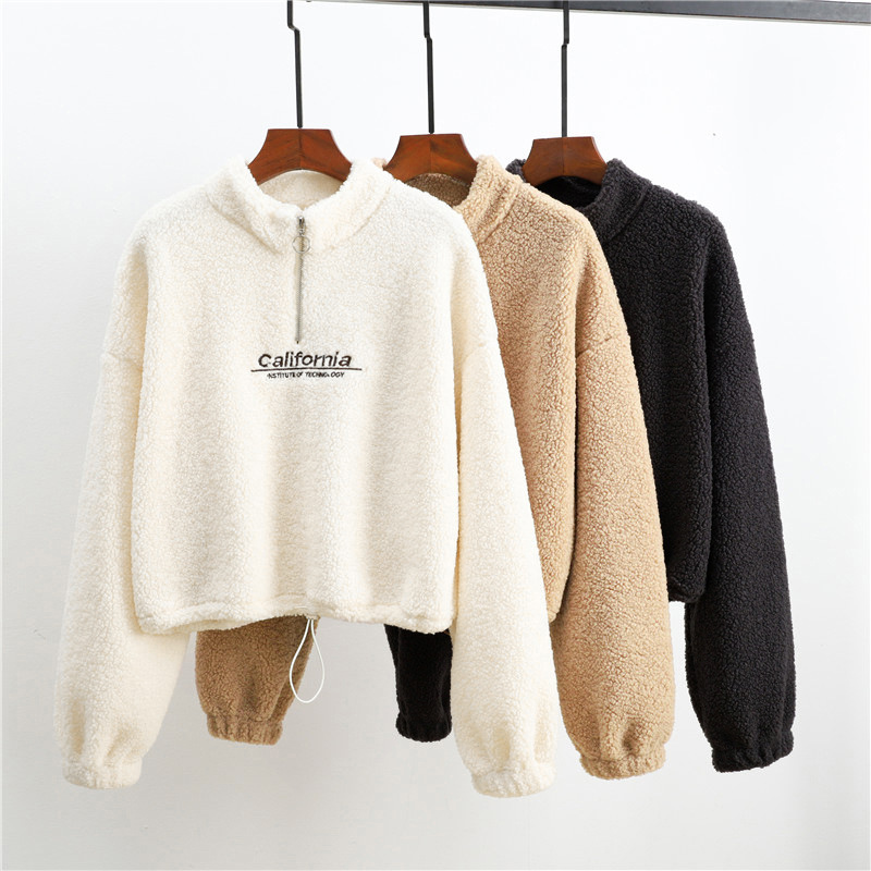 Vêtements pour femmes Pull court en polaire d'agneau Real Shot_voghion.com