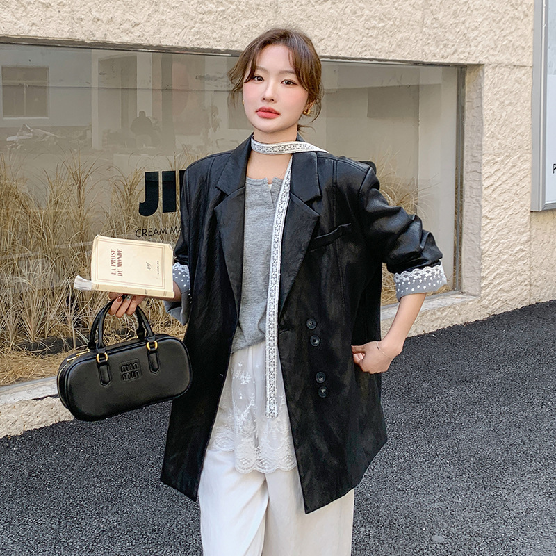 Spot Spring Lace Stitching Pu Leather Suit Jacket Spot Spring Lace Stitching Pu Leather Suit Jacket